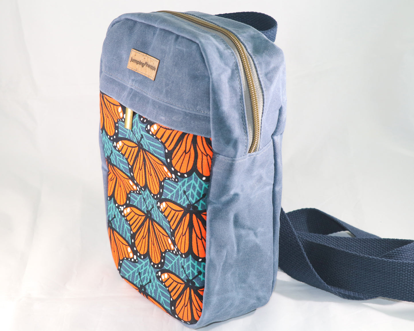 angled view of sling backpack