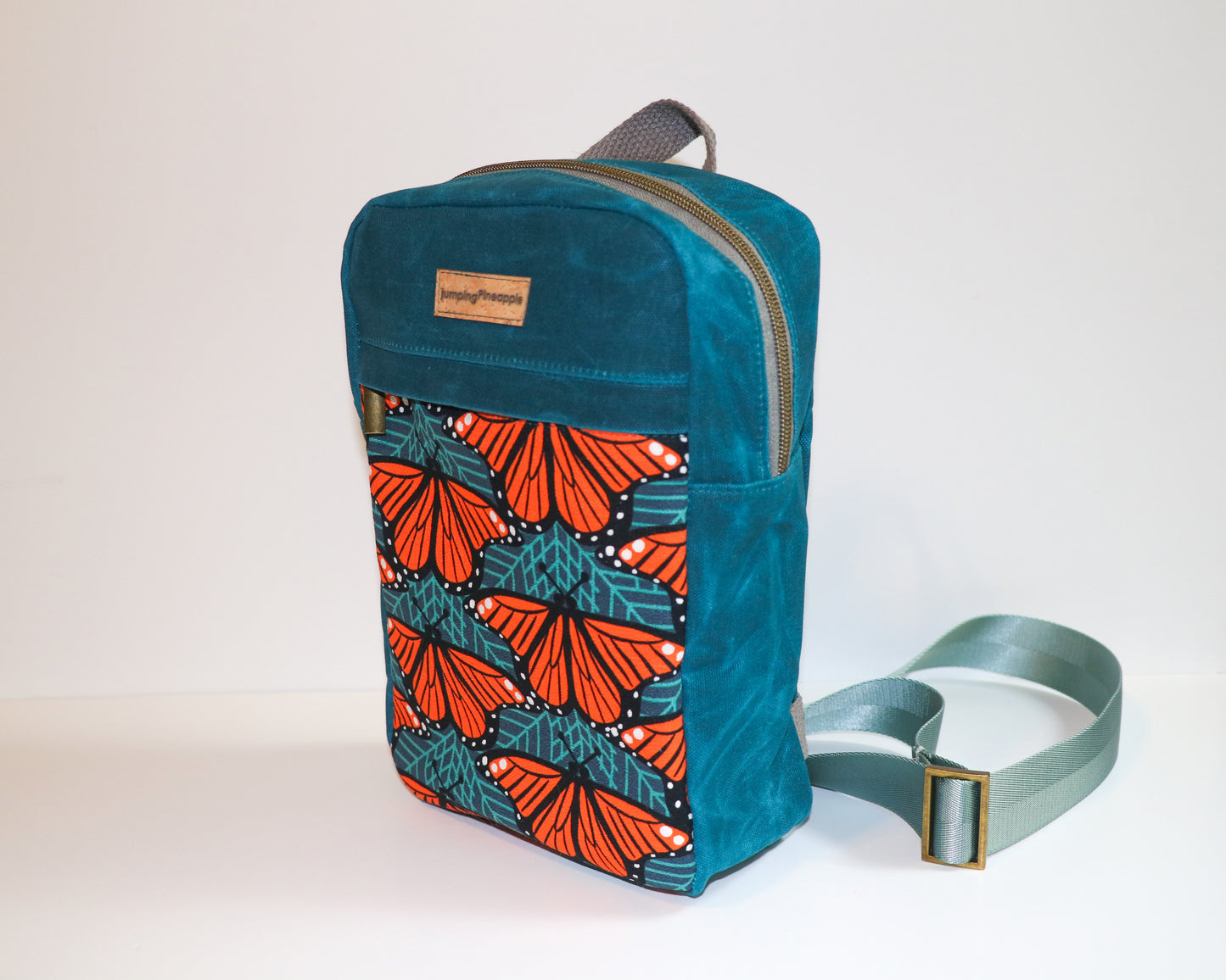 angled view of sling backpack