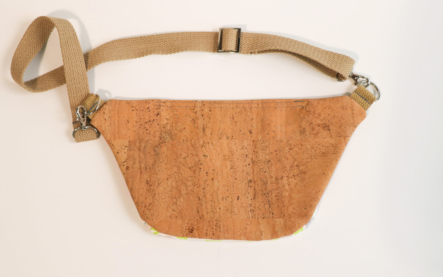 sloths and cork bag, back view, fully cork