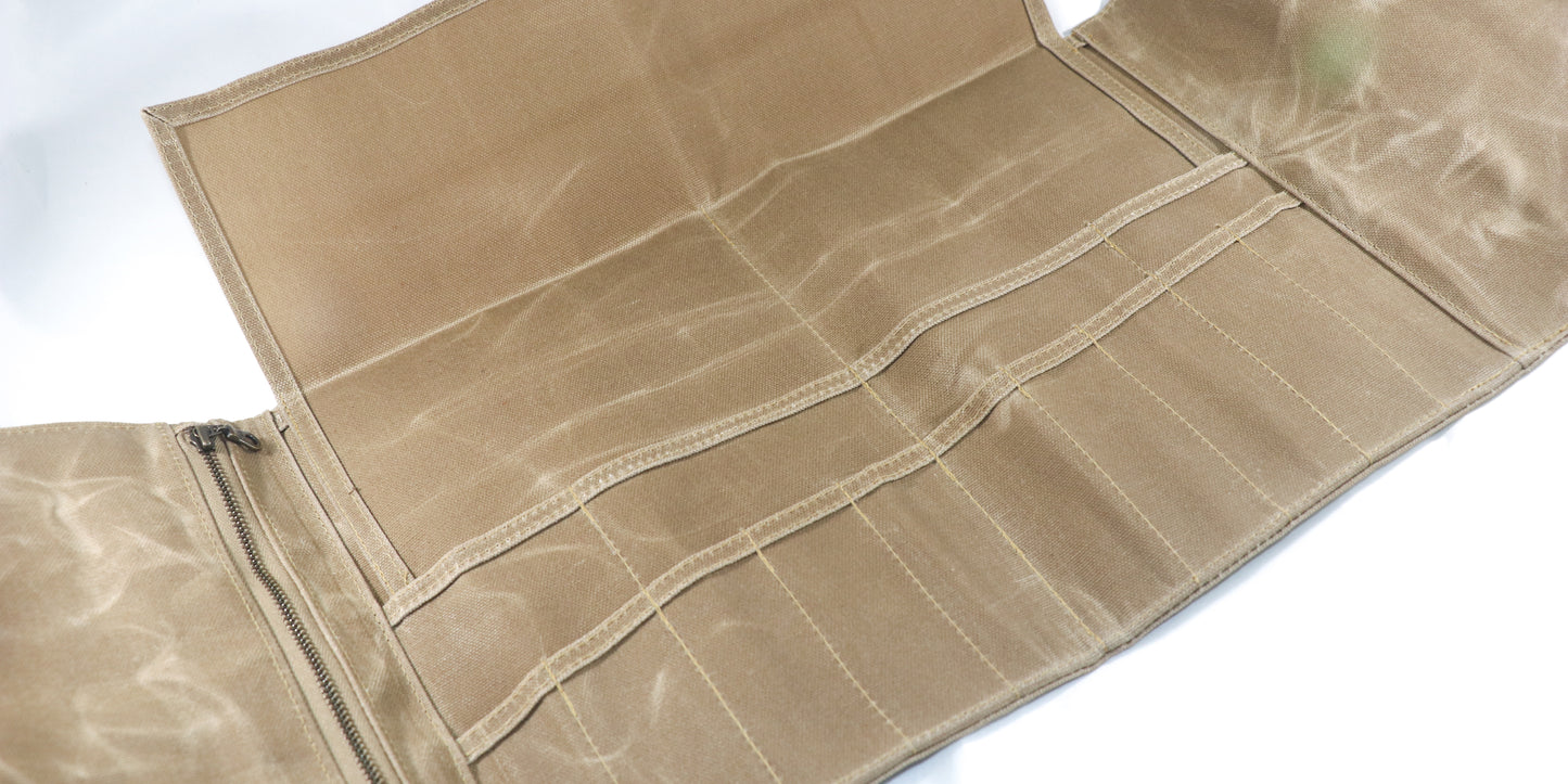 large tan artist roll, inside view