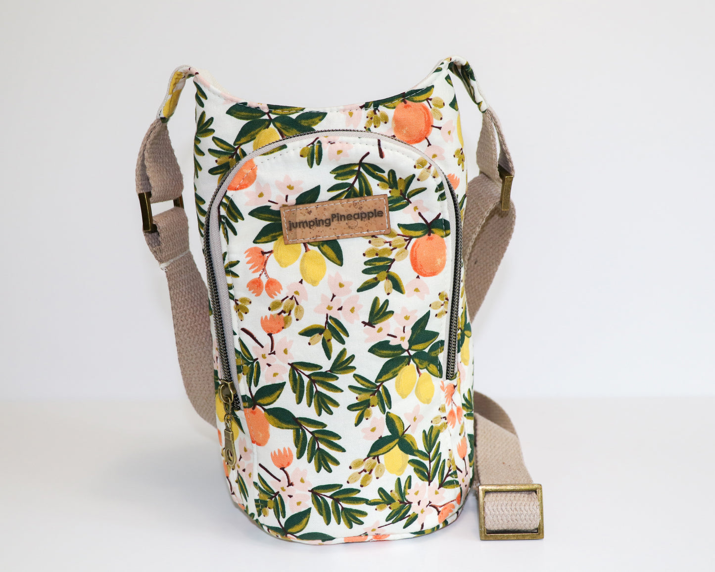 citrus print water bottle sling, front view