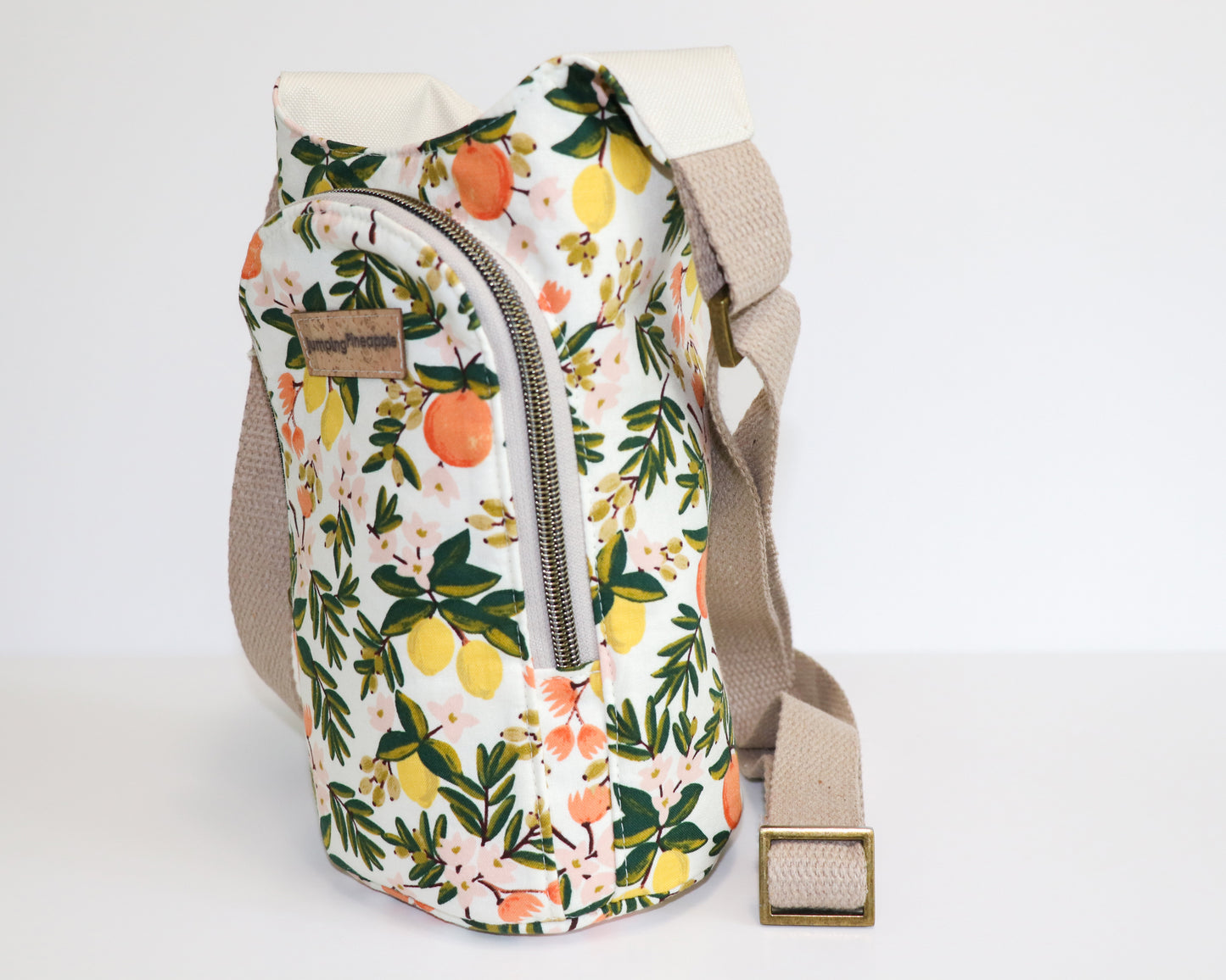 citrus print water bottle sling, side view