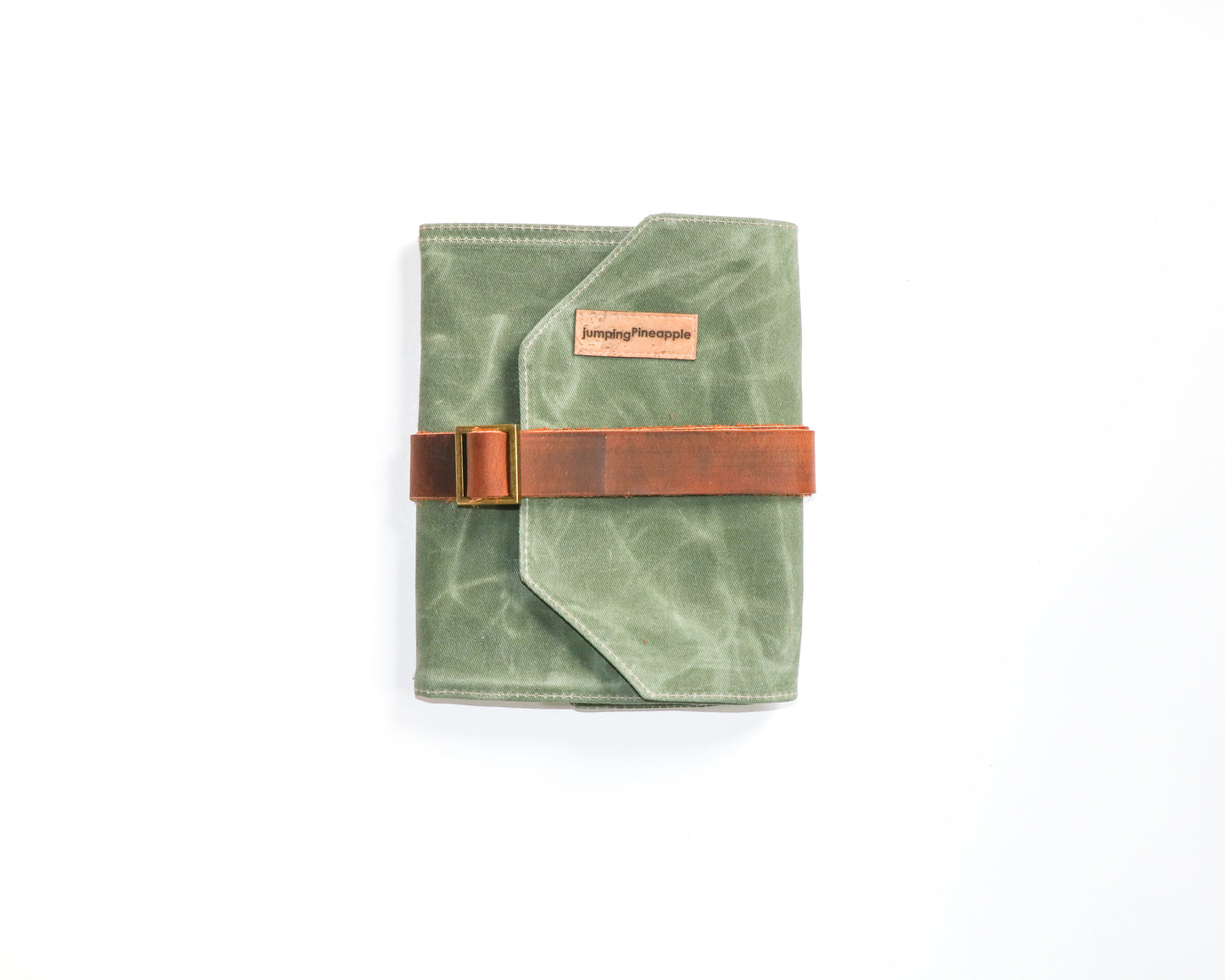olive waxed canvas artist roll, closed with leather strap option