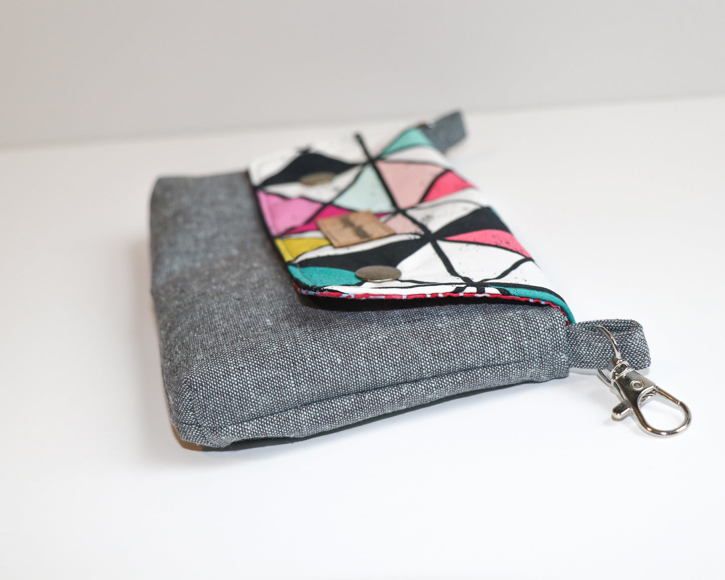 block print belt loop pouch, side view laying flat
