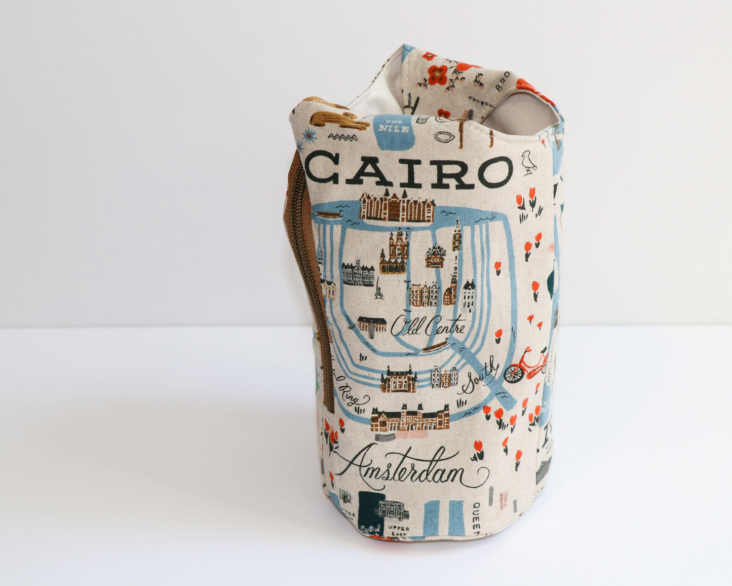 world cities water bottle sling, side view