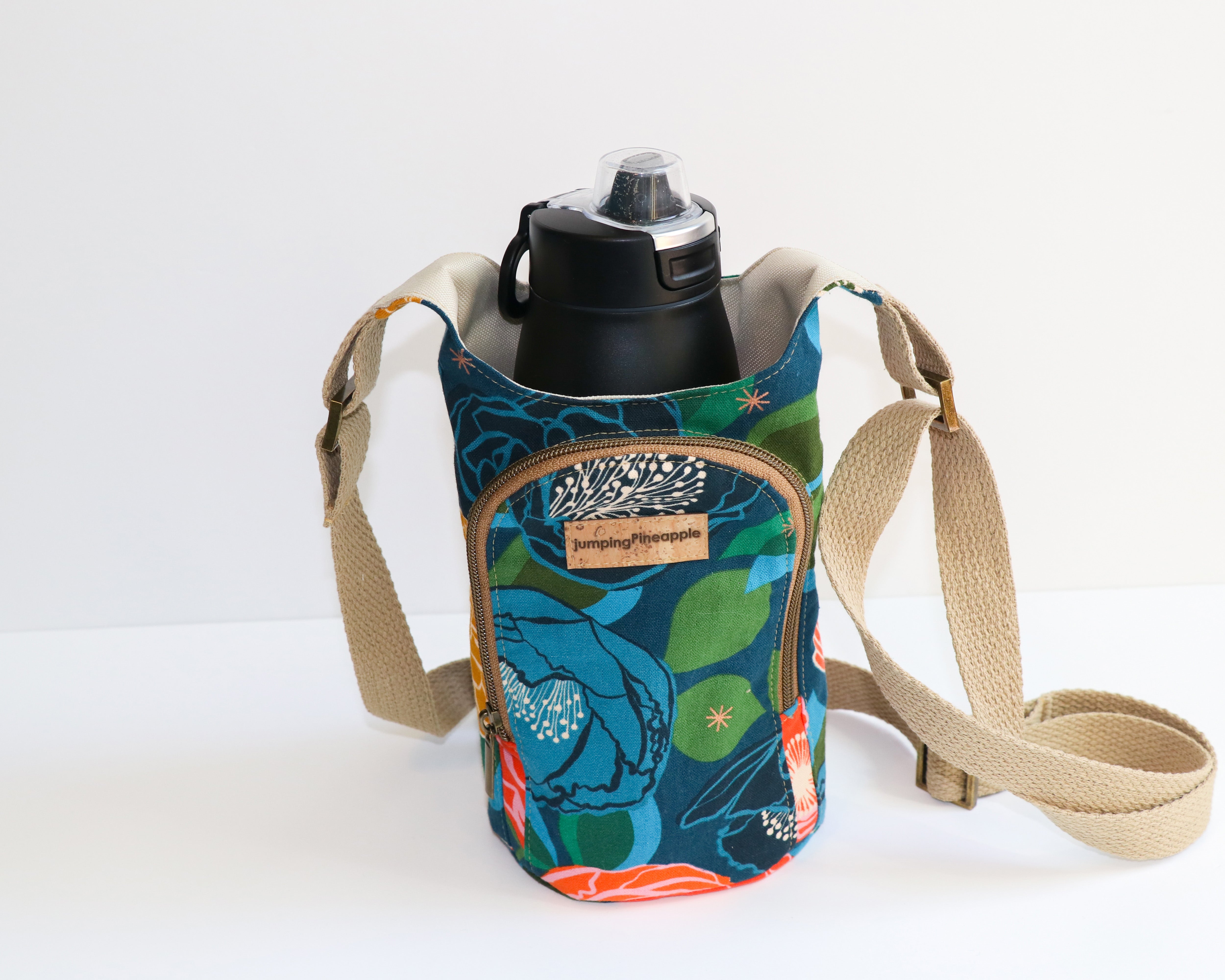 Water Bottle and Smartphone Sling – Blue Floral – Sprigs