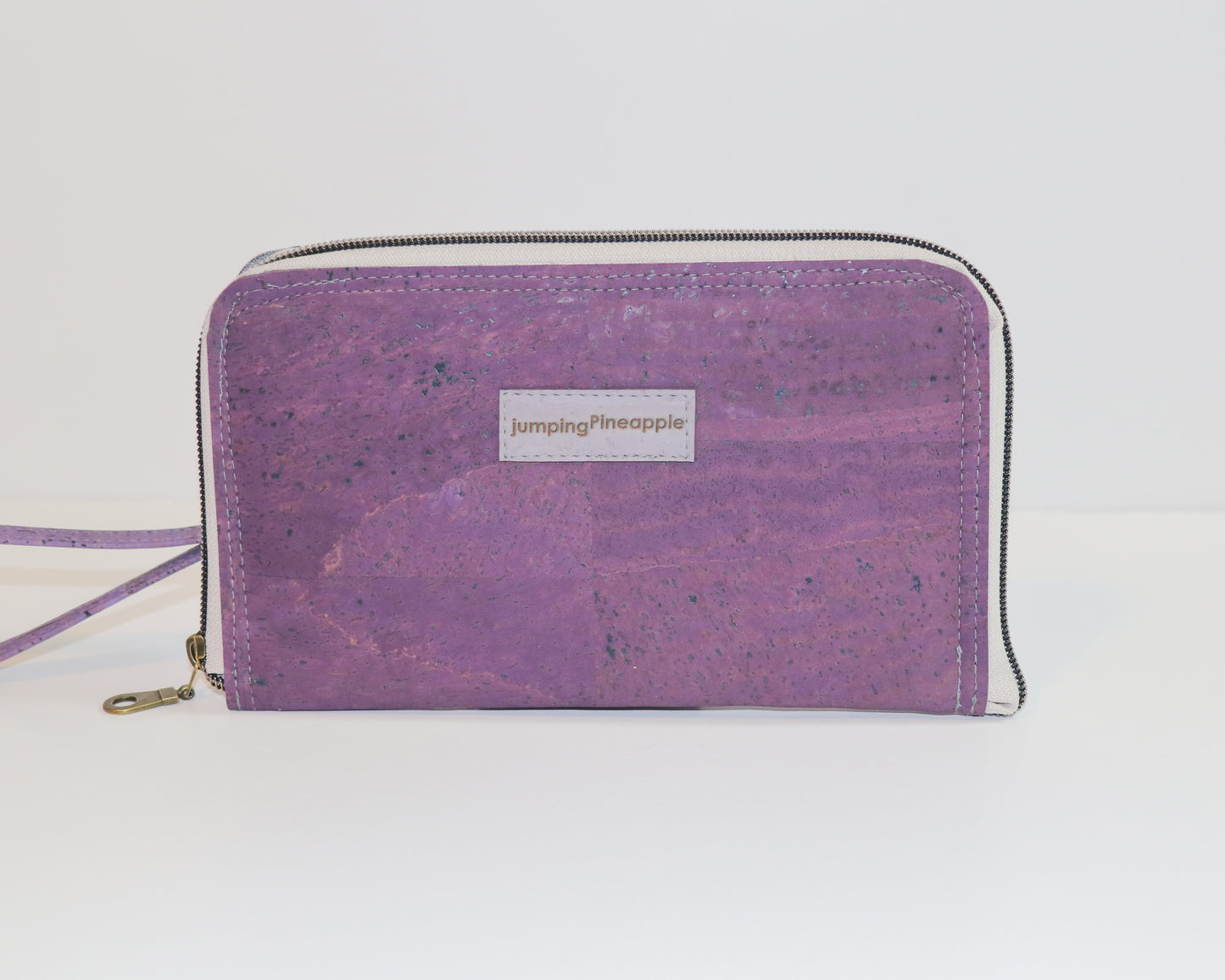 purple clutch wallet, front view