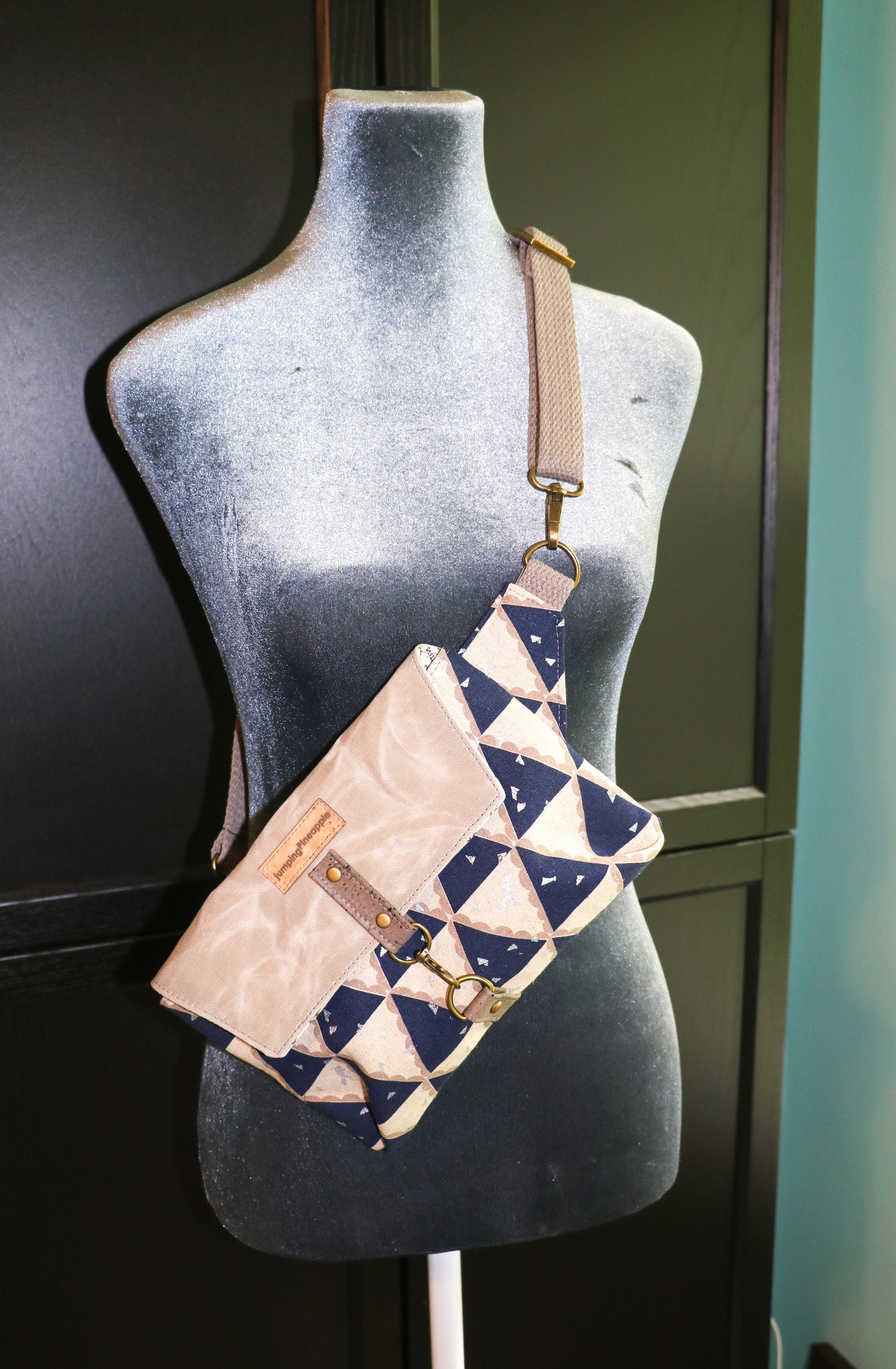 belt bag, front view worn as a crossbody on a mannequin