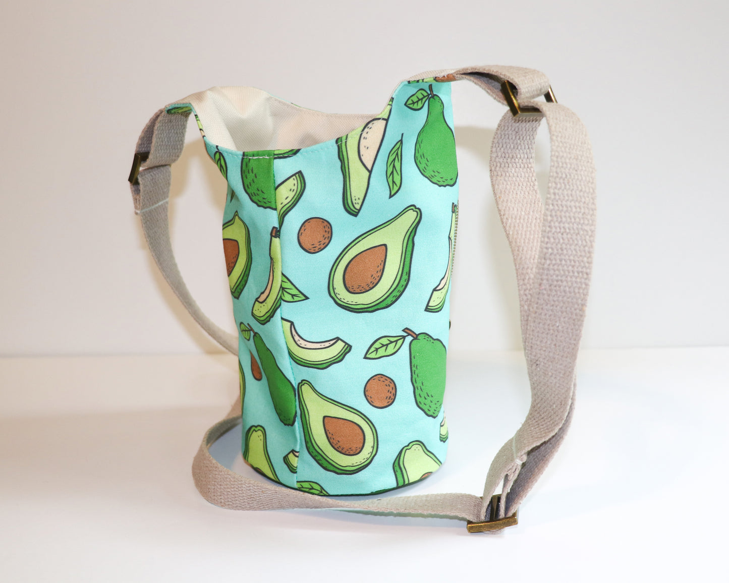 Avocado water bottle sling, back view