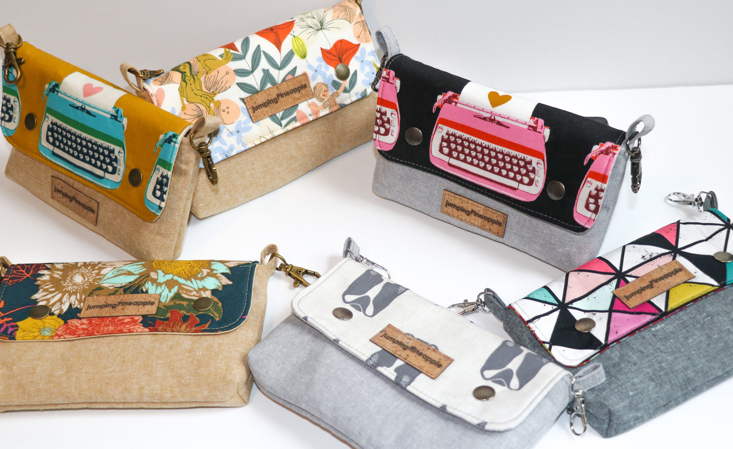group of different fabric prints belt loop pouches