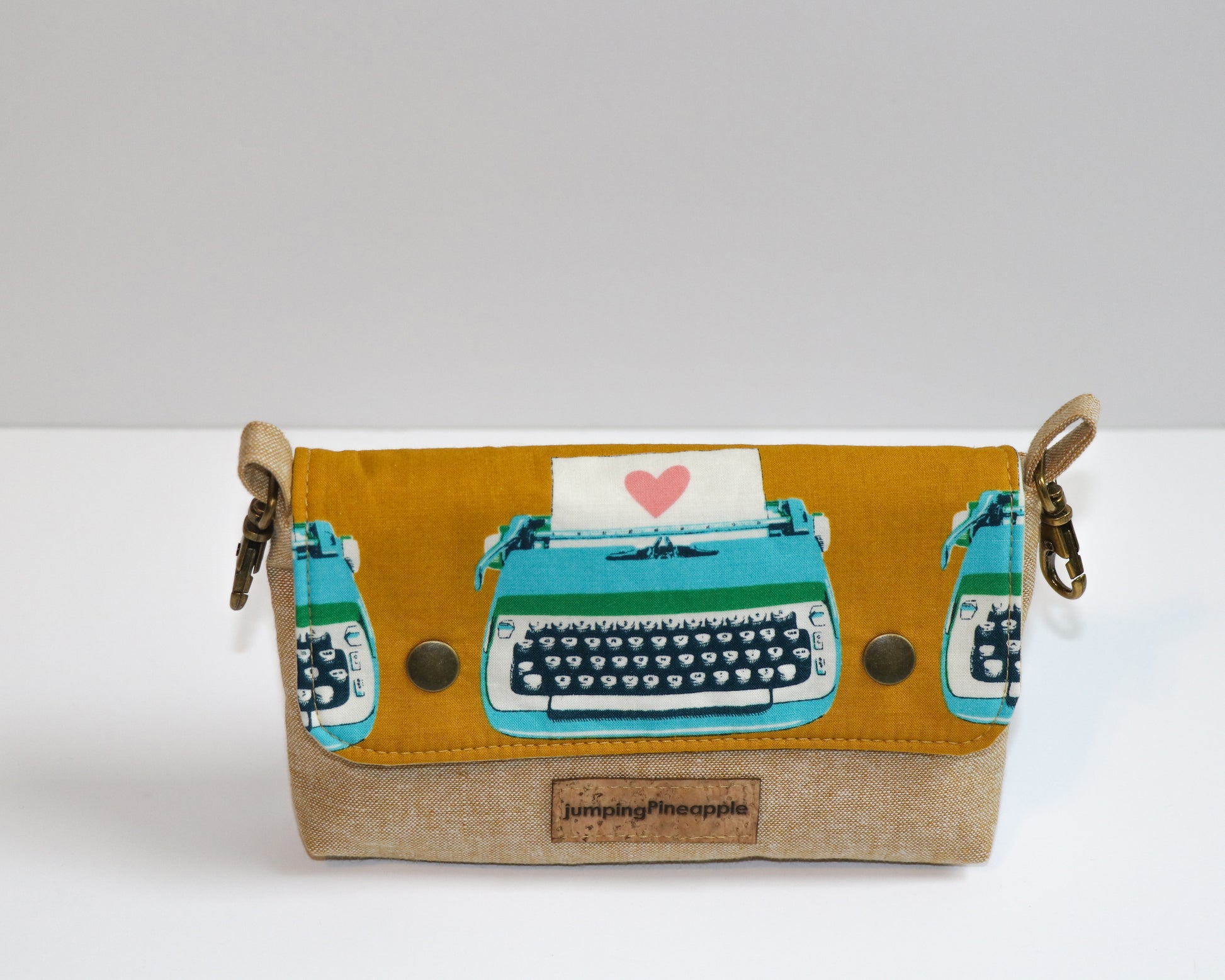 mustard typewriter pouch, front view