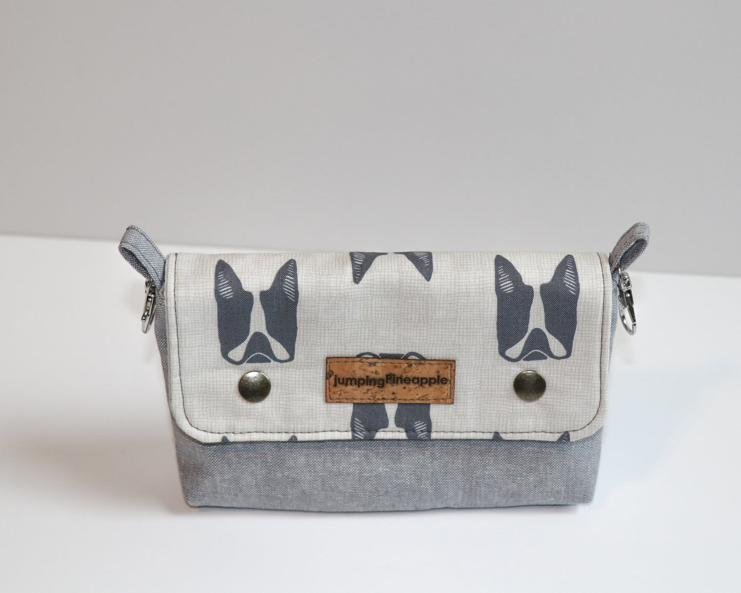 belt loop pouch with dark grey dogs, front view