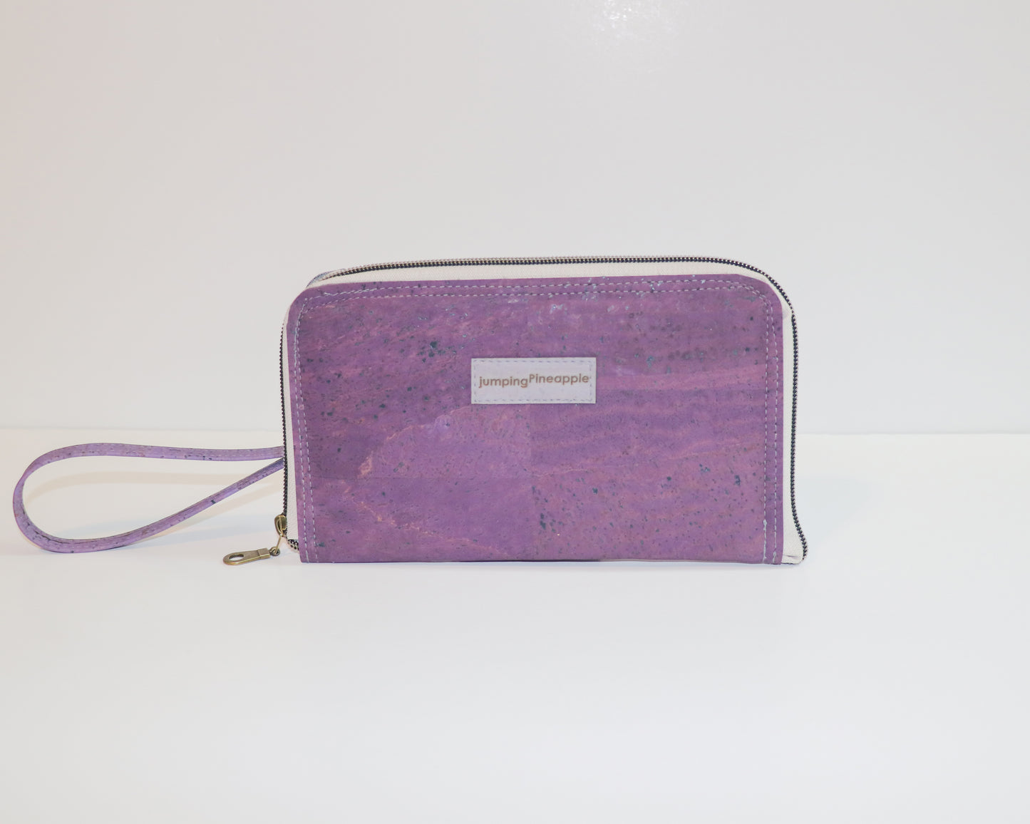 purple clutch wallet, front view