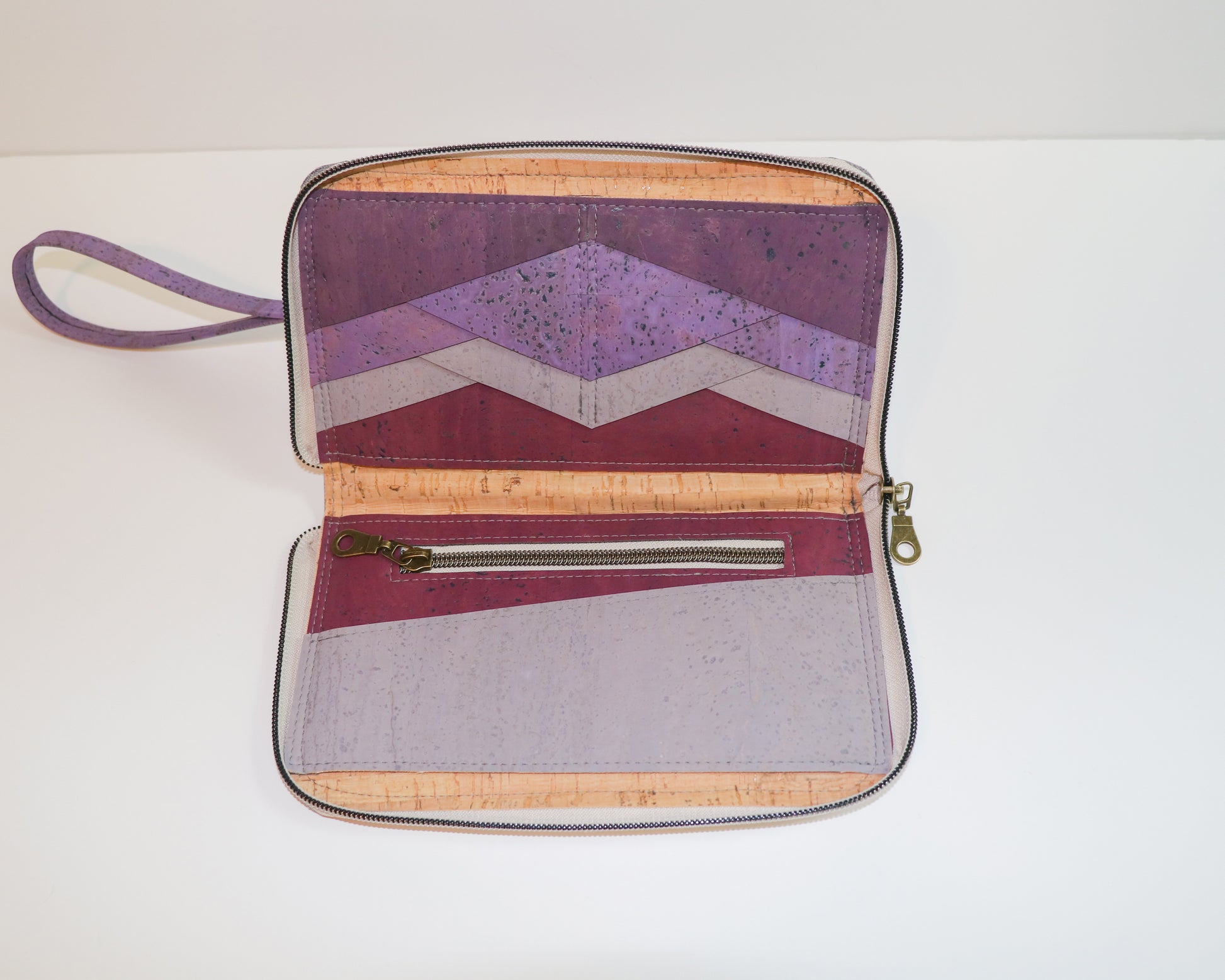 purple clutch wallet, inside view