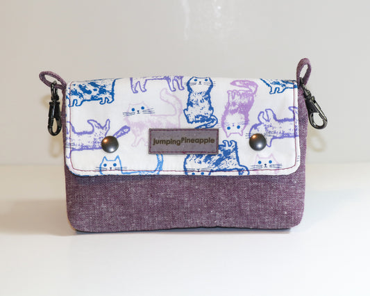 purple cats belt loop pouch, front view