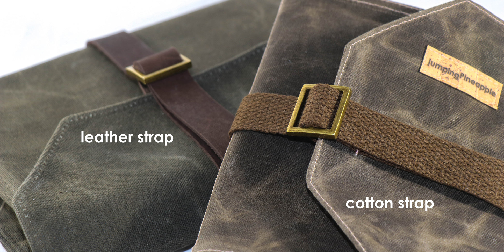 dark brown artist roll with leather strap and cotton strap shown